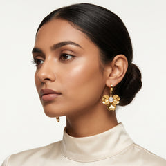 ELARO Flower Drop Earrings with Pearl