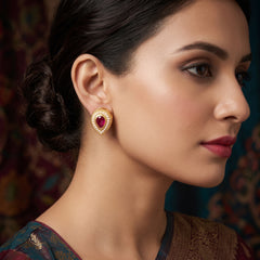 EL ARO Imperial Ruby Tear-Cut Studs Infused with Fine Seed Pearls