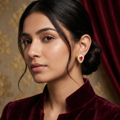 EL ARO Imperial Ruby Tear-Cut Studs Infused with Fine Seed Pearls