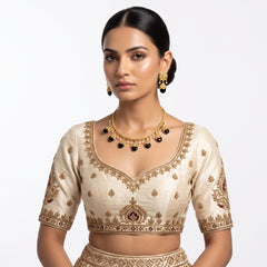 EL ARO Gold Floral Jhumka Necklace Set with Pink, Purple & Black Bead Drops