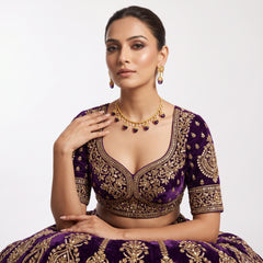 EL ARO Gold Floral Jhumka Necklace Set with Pink, Purple & Black Bead Drops