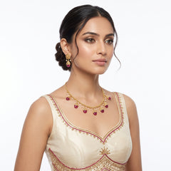 EL ARO Gold Floral Jhumka Necklace Set with Pink, Purple & Black Bead Drops