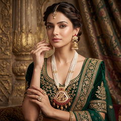 Elaro Pearl Strand Necklace & Jhumka Earrings Set with Peacock Pendant