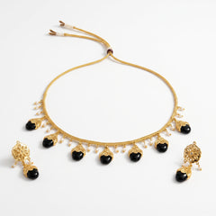 EL ARO Gold Floral Jhumka Necklace Set with Pink, Purple & Black Bead Drops