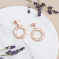EL ARO Rose Gold Beaded Circle Hoop Drop Earrings