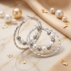EL ARO Double Hoop Gunmetal Earrings with Pearl & Hematite Beads