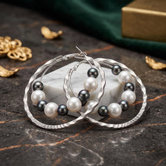 EL ARO Double Hoop Gunmetal Earrings with Pearl & Hematite Beads