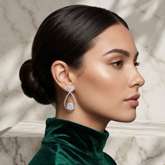 EL ARO Silver Open Teardrop Double CZ Solitaire Drop Earrings