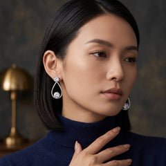 EL ARO Silver Open Teardrop Double CZ Solitaire Drop Earrings