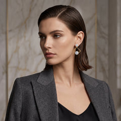 EL ARO Golden Open Diamond Frame Double CZ Solitaire Drop Earrings