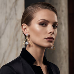 EL ARO Golden Open Diamond Frame Double CZ Solitaire Drop Earrings