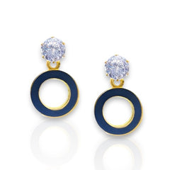 EL ARO Gold & Black Enamel Circle Drop Earrings with CZ Stud