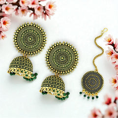 EL ARO Vintage Antique Gold Starburst Jhumka Earrings with Black Beads