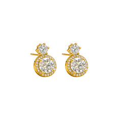 Elaro Luxury Pearl & CZ Halo Drop Earrings — Gold Bridal Collection