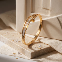 EL ARO Gold-Tone CZ Pavé Screw Bangle Bracelet