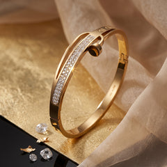 EL ARO Gold-Tone CZ Pavé Screw Bangle Bracelet