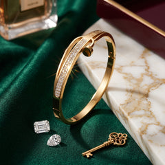 EL ARO Gold-Tone CZ Pavé Screw Bangle Bracelet