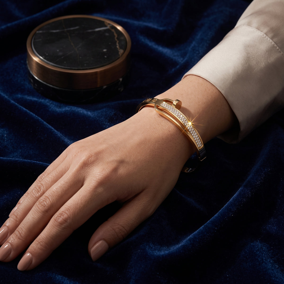 EL ARO Gold-Tone CZ Pavé Screw Bangle Bracelet