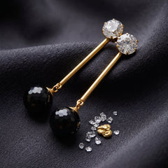 EL ARO Gold & Black Crystal Ball Drop Earrings
