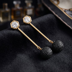 EL ARO Gold & Black Crystal Ball Drop Earrings