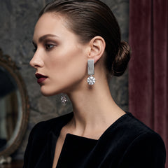 EL ARO Silver Rectangular Hoop Earrings with CZ Solitaire Drop