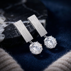 EL ARO Silver Rectangular Hoop Earrings with CZ Solitaire Drop