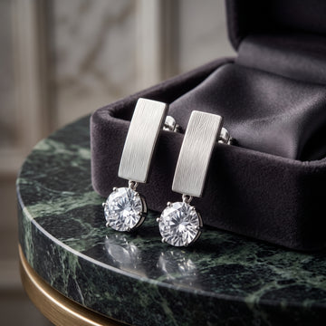 EL ARO Silver Rectangular Hoop Earrings with CZ Solitaire Drop