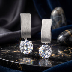 EL ARO Silver Rectangular Hoop Earrings with CZ Solitaire Drop