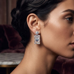 EL ARO CZ Baguette & Round Solitaire Drop Earrings