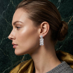 EL ARO CZ Baguette & Round Solitaire Drop Earrings