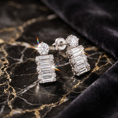 EL ARO CZ Baguette & Round Solitaire Drop Earrings