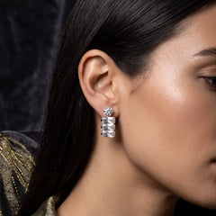 EL ARO CZ Baguette & Round Solitaire Drop Earrings