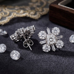 EL ARO  Silver CZ Floral Cluster Stud Earrings