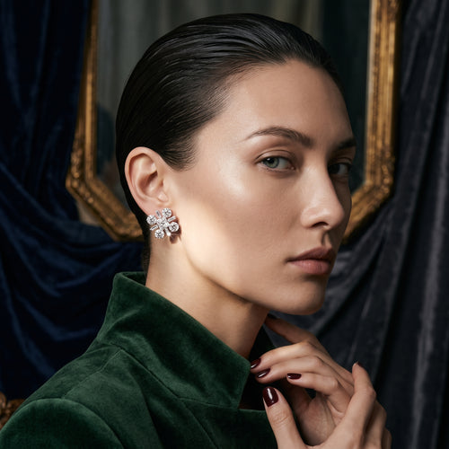 EL ARO  Silver CZ Floral Cluster Stud Earrings