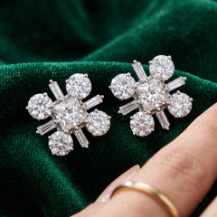 EL ARO  Silver CZ Floral Cluster Stud Earrings