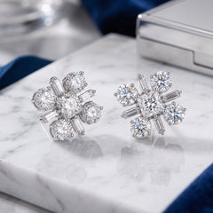 EL ARO  Silver CZ Floral Cluster Stud Earrings