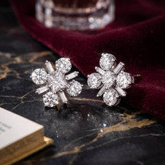 EL ARO  Silver CZ Floral Cluster Stud Earrings