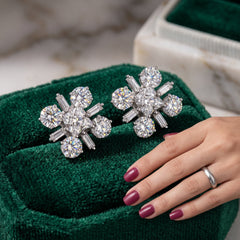 EL ARO  Silver CZ Floral Cluster Stud Earrings