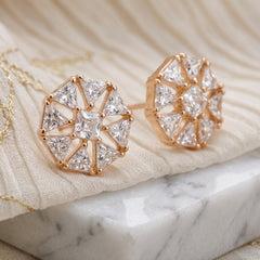 EL ARO Rose Gold Hexagon CZ Stud Earrings