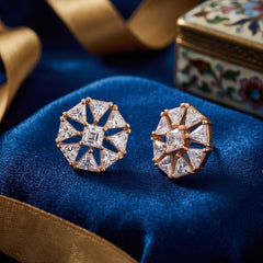 EL ARO Rose Gold Hexagon CZ Stud Earrings