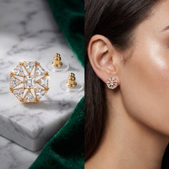 EL ARO Rose Gold Hexagon CZ Stud Earrings
