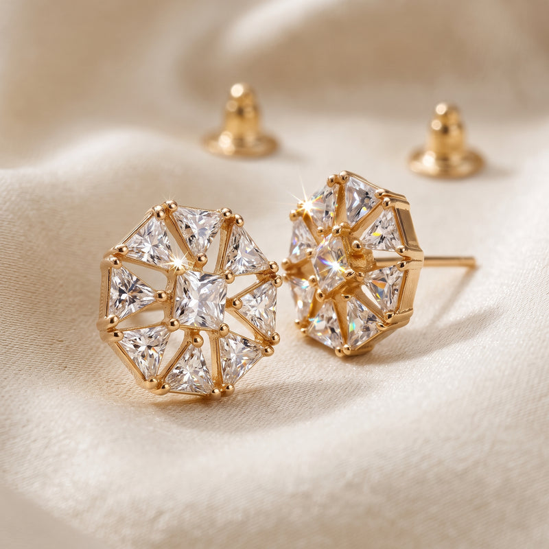 EL ARO Rose Gold Hexagon CZ Stud Earrings