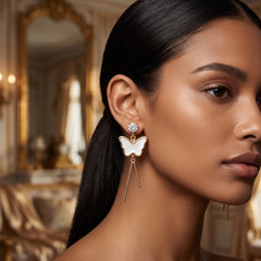 EL ARO Gold Shell Butterfly & CZ Solitaire Tassel Drop Earrings