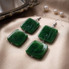 EL ARO Green Marble Resin Double Rectangle Drop Earrings