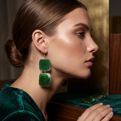 EL ARO Green Marble Resin Double Rectangle Drop Earrings