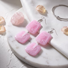 EL ARO Green Marble Resin Double Rectangle Drop Earrings