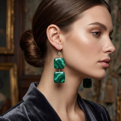 EL ARO Green Marble Resin Double Rectangle Drop Earrings