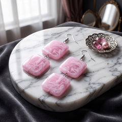EL ARO Green Marble Resin Double Rectangle Drop Earrings