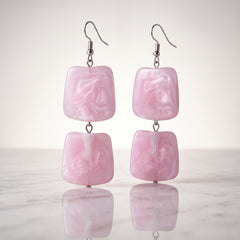 EL ARO Green Marble Resin Double Rectangle Drop Earrings