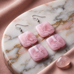 EL ARO Green Marble Resin Double Rectangle Drop Earrings